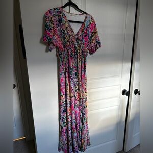 Pink blush maternity multicolor floral maxi dress